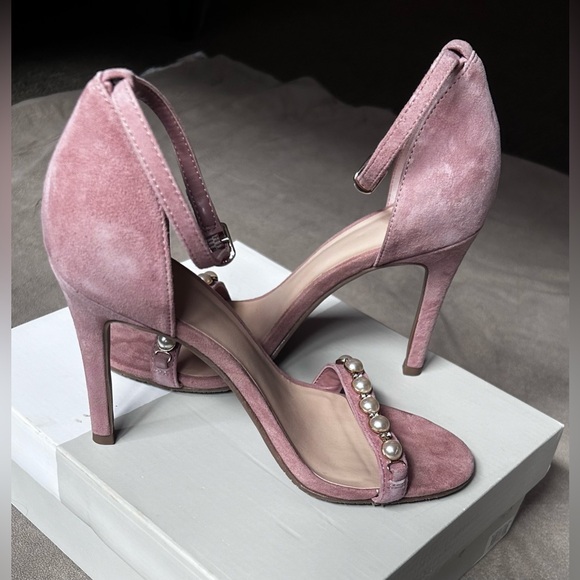 BP Natalie Embellished Strappy Stiletto Sandal Blush Suede 6.5 - Picture 2 of 12